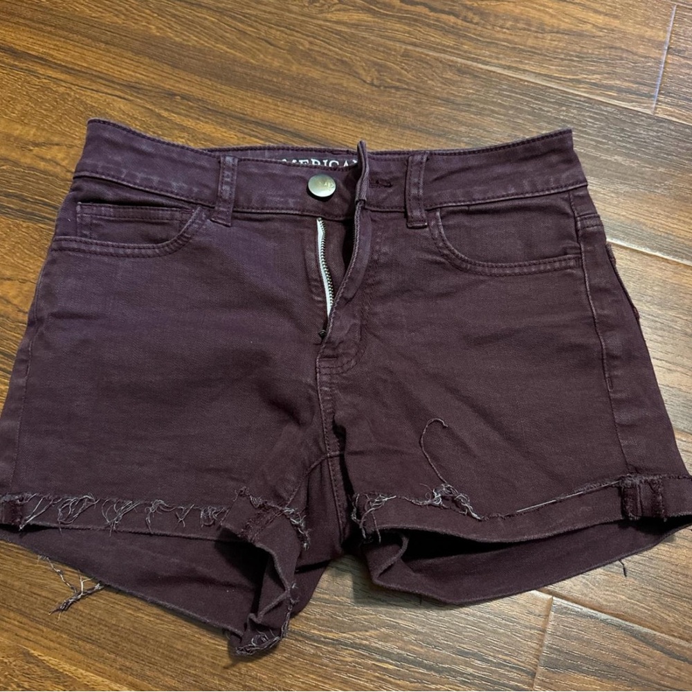 American Eagle Outfitters Burgandy Jean Shorts Casual Cut-Off Style
